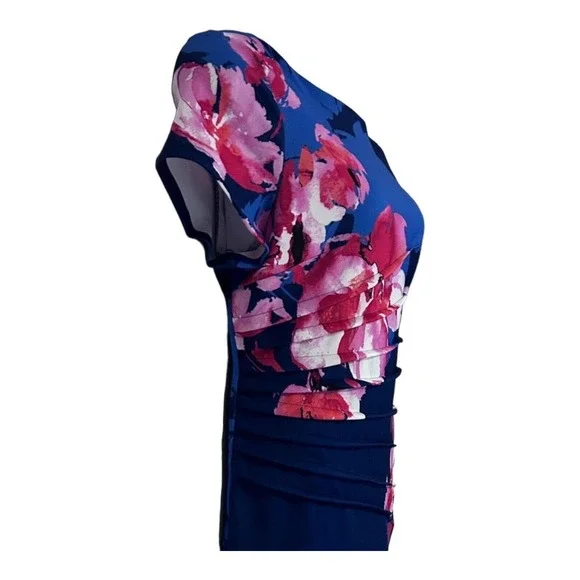 Monroe & Main Pleat-Side Floral Office Casual Brunch Stretch Knit Church Dress - Picture 11 of 16